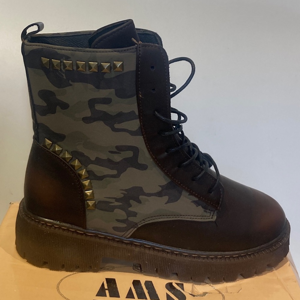AMS Womens Dream Lace Up Ankle Boots Green Brown Leather Size 11 M